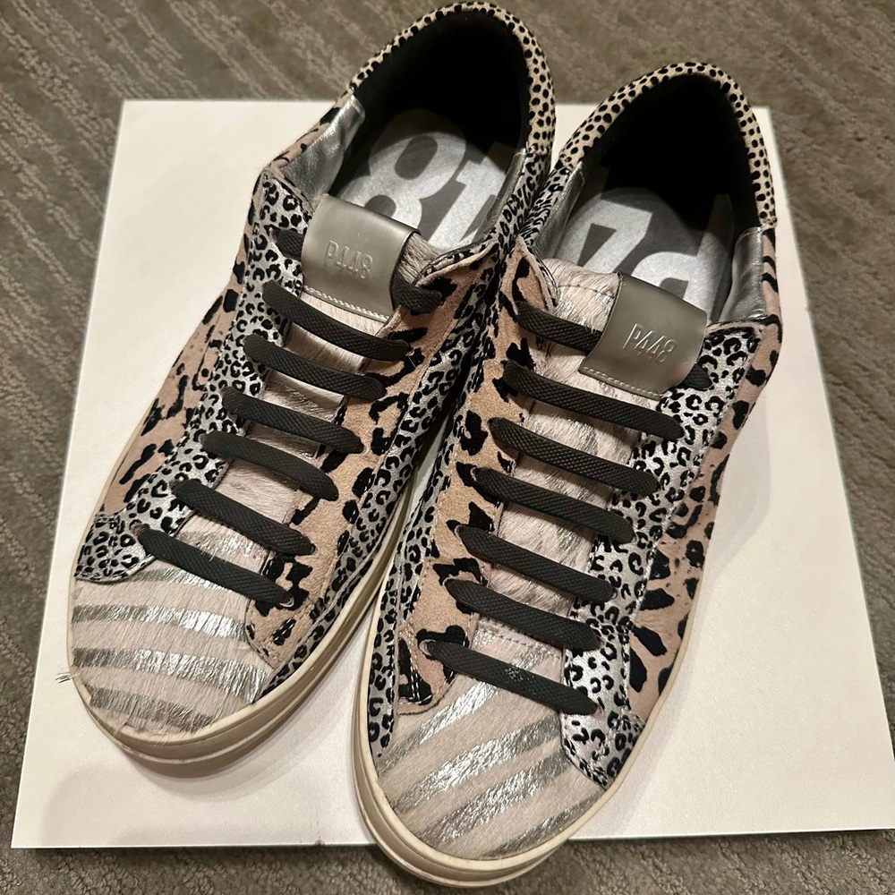 P448 Women’s Sneaker Metallic detail with calf hair and d leopard print